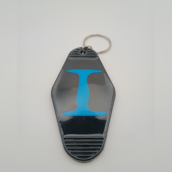 Handmade Other - Unisex Light Blue And Black Letter I Initial Motel Keychain